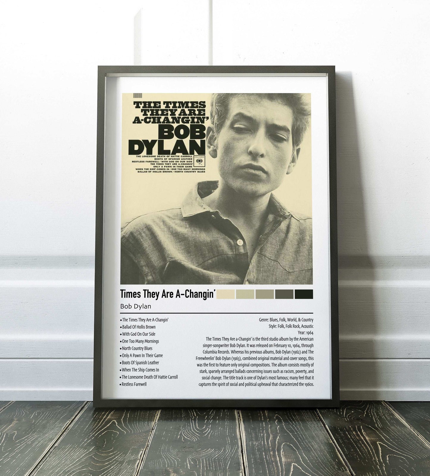 Bob Dylan | Times They Are A-Changin' | Custom Album Cover Poster Print